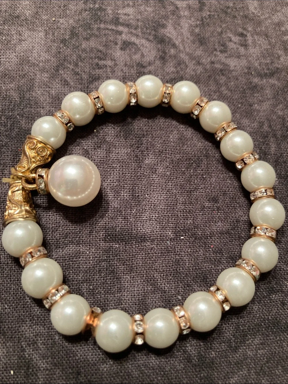 Pearl Bead Stretch Bracelet with Gold Accent Charm